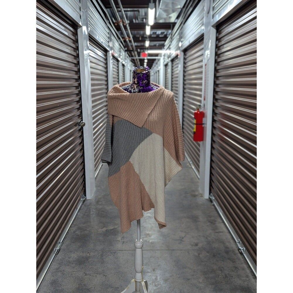 Oversized Cowl Neck Poncho Sweater Shawl Pink Cream Grey One Size Quiet Luxury